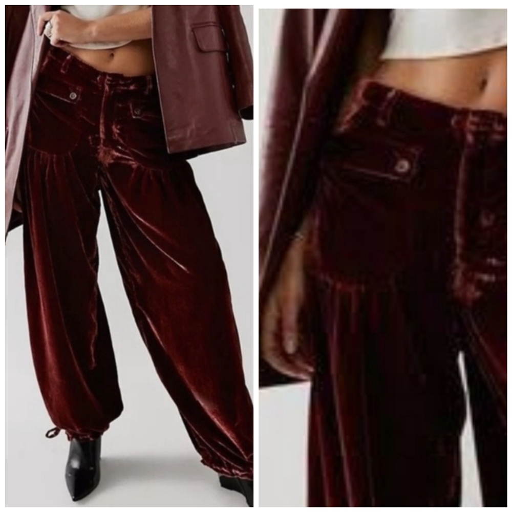 New Free People Lotus Velvet Boho Flowy Loose Jogger Style Winter Holiday Pants